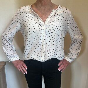 Joie ivory blouse with burgundy hearts